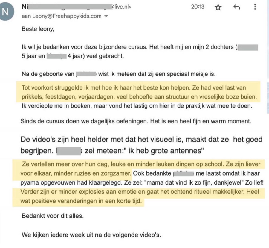 Bericht van een ouder over de resultaten met het FreeHappyKids Programma